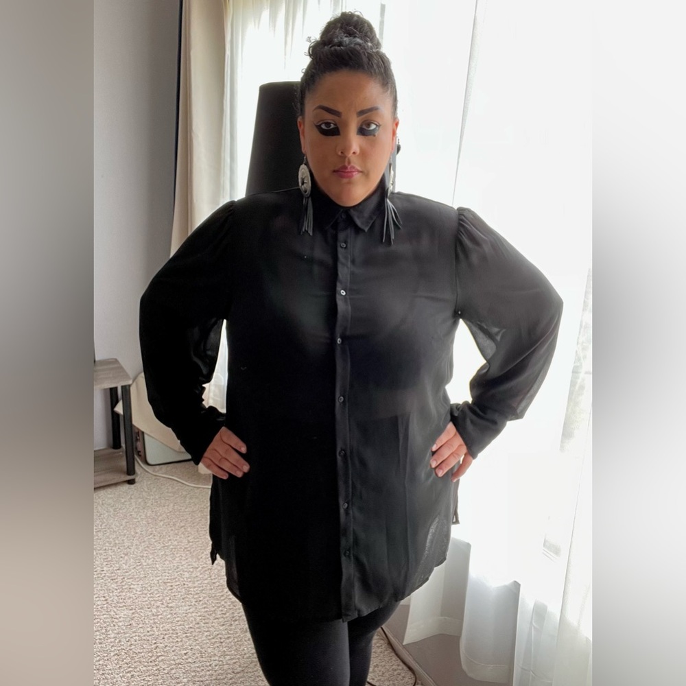 Sheer Black Button Down Shirt